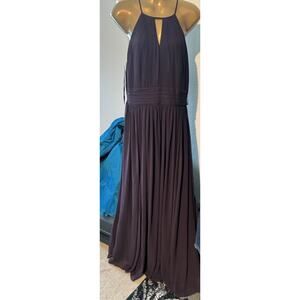 Levkoff Womens Bridesmaid Dress Size 12 Purple Plum Chiffon Keyhole Halter Gown